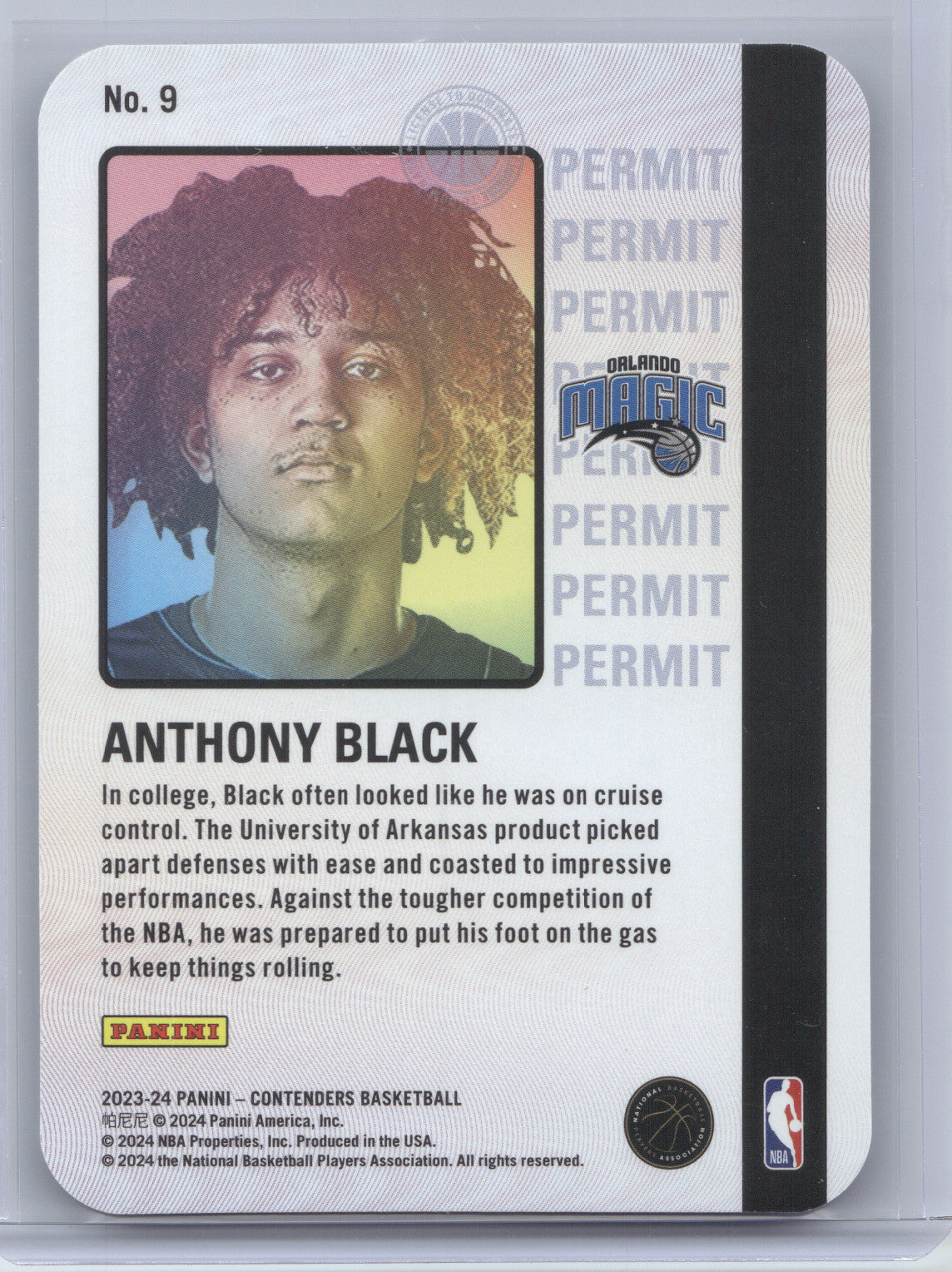 2023 Panini Contenders Permit to Dominate Anthony Black #9 RC