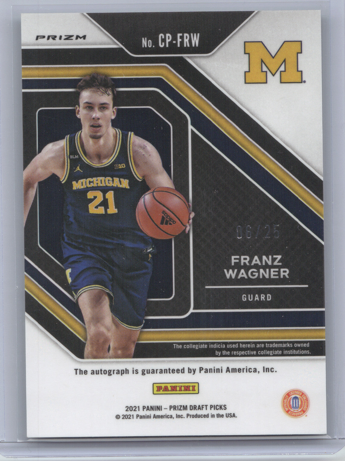2021 Panini Prizm Draft Picks Penmanship Franz Wagner #FRW Green Pulsar 06/25 RC