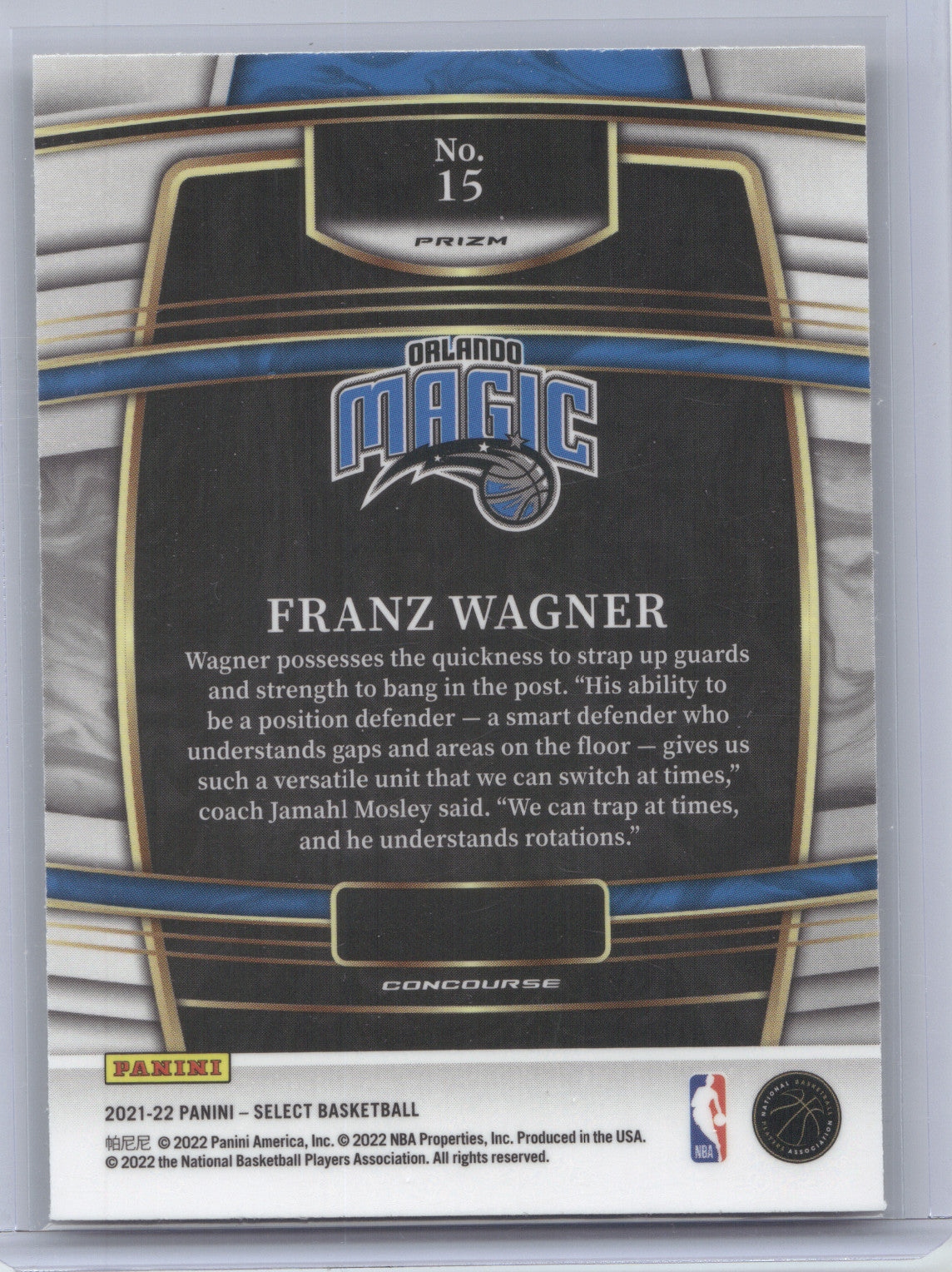 2021 Panini Select Franz Wagner #15 Gold Wave RC