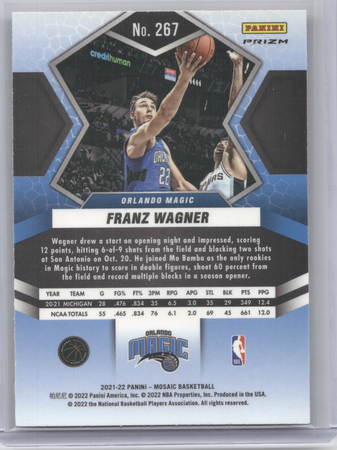 2021 Panini Mosaic NBA Debut Franz Wagner #267 Gold Wave RC