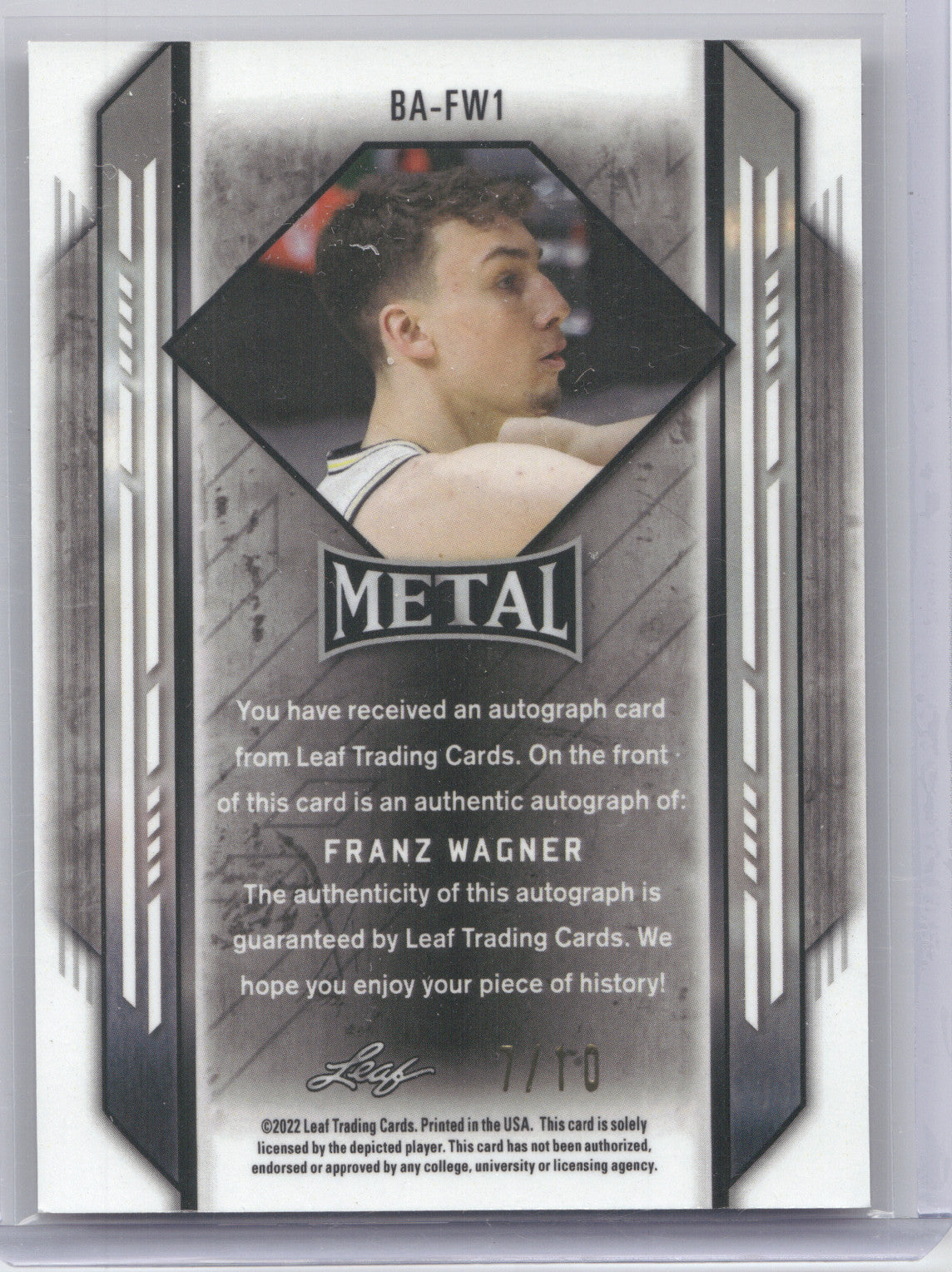 2021 Leaf Metal Basketball Franz Wagner #BA-FW1 Pink Mojo RC 7/10