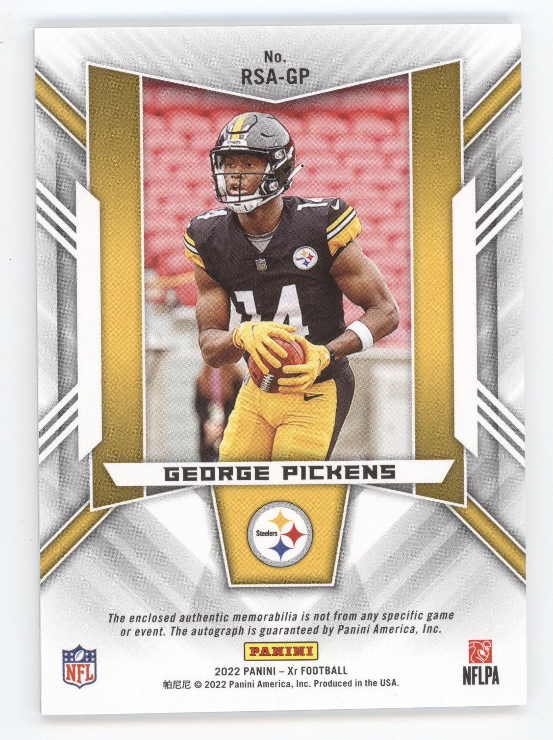 2022 Panini XR Signatures George Pickens #RSA-GP Gold Patch 01/10 RC Memorabilia
