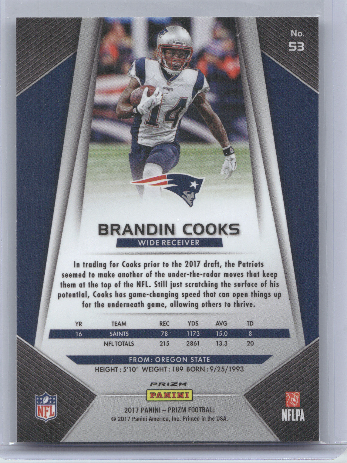 2017 Panini Prizm Brandin Cooks #53 White Sparkle