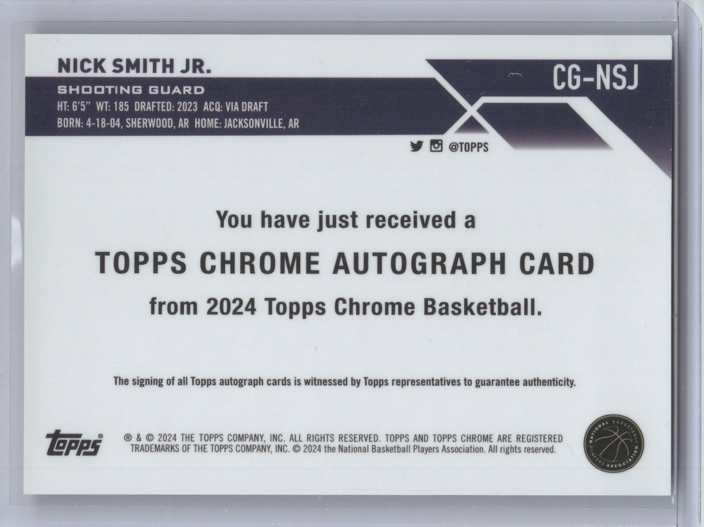 2024 Topps Chrome Autograph Nick Smith Jr. #CG-NSJ Orange Ice 08/25 RC