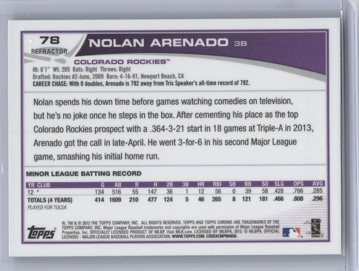 2013 Topps Chrome Nolan Arenado #78 Refractor RC