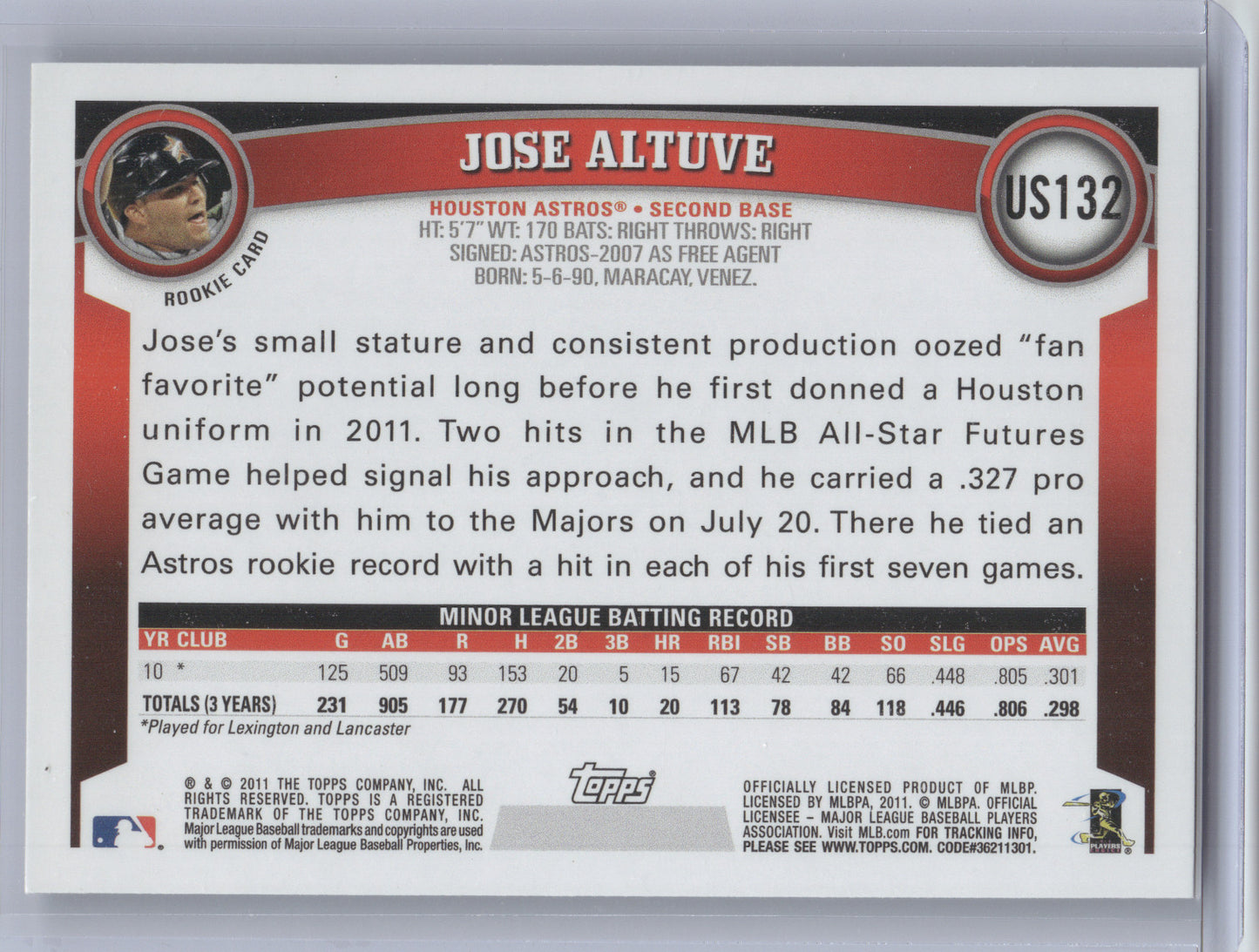 2011 Topps Update Jose Altuve #US132 RC