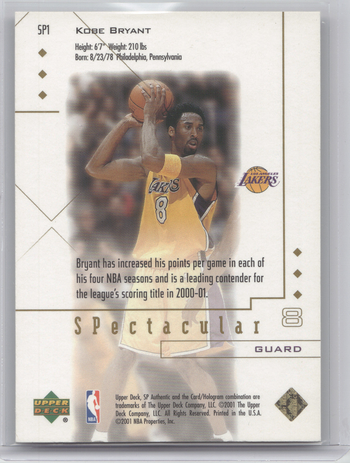 2000 Upper Deck SP Authentic Spectacular Kobe Bryant #SP1