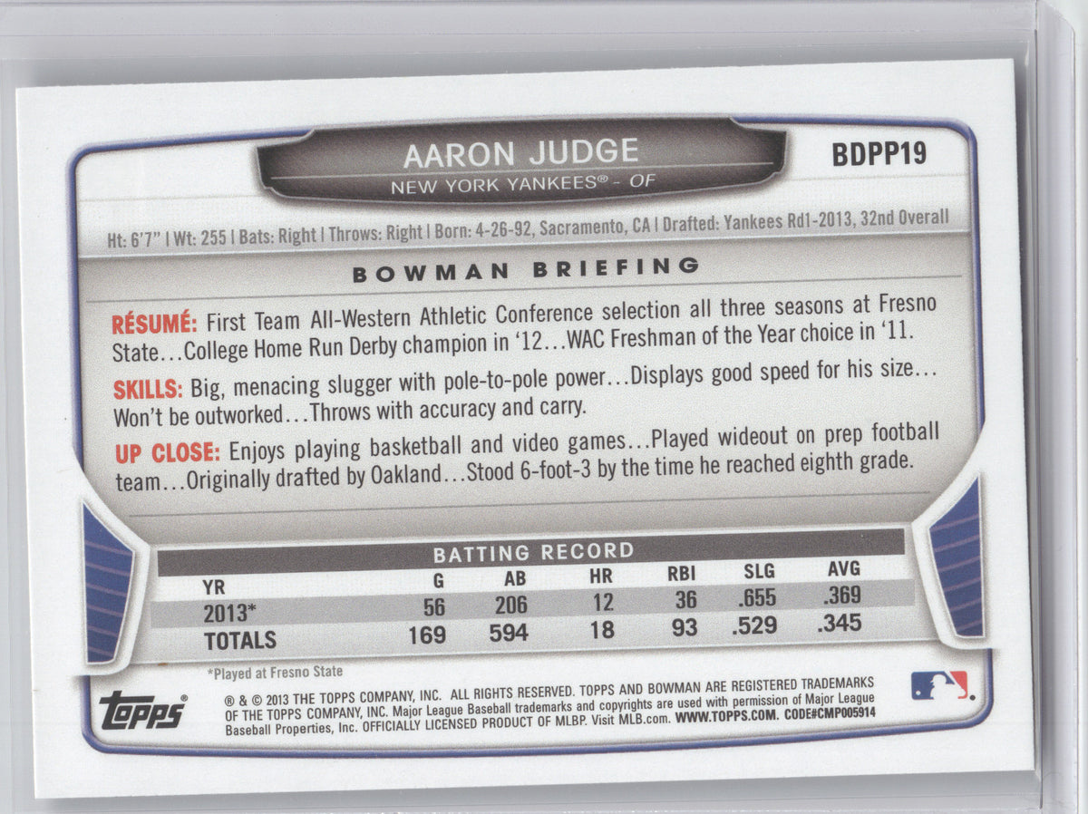 2013 Bowman Draft Picks & Prospects Aaron Judge #BDPP19
