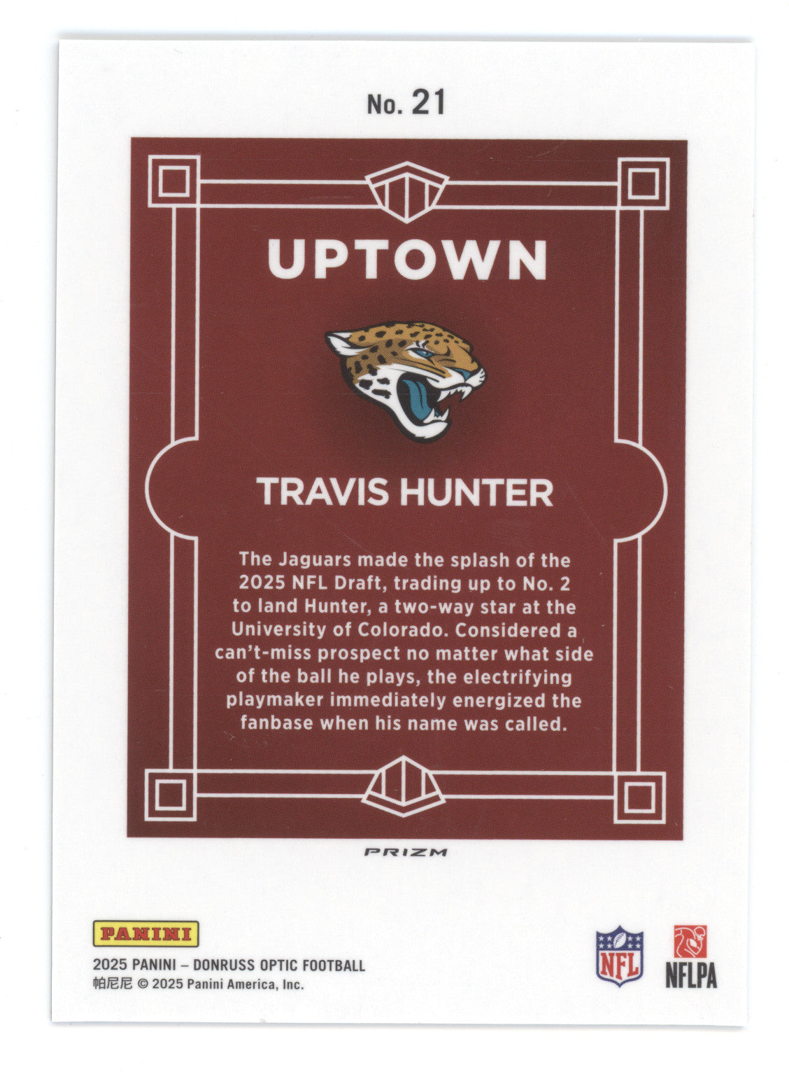 2025 Donruss Optic Football Uptown Travis Hunter #21 RC