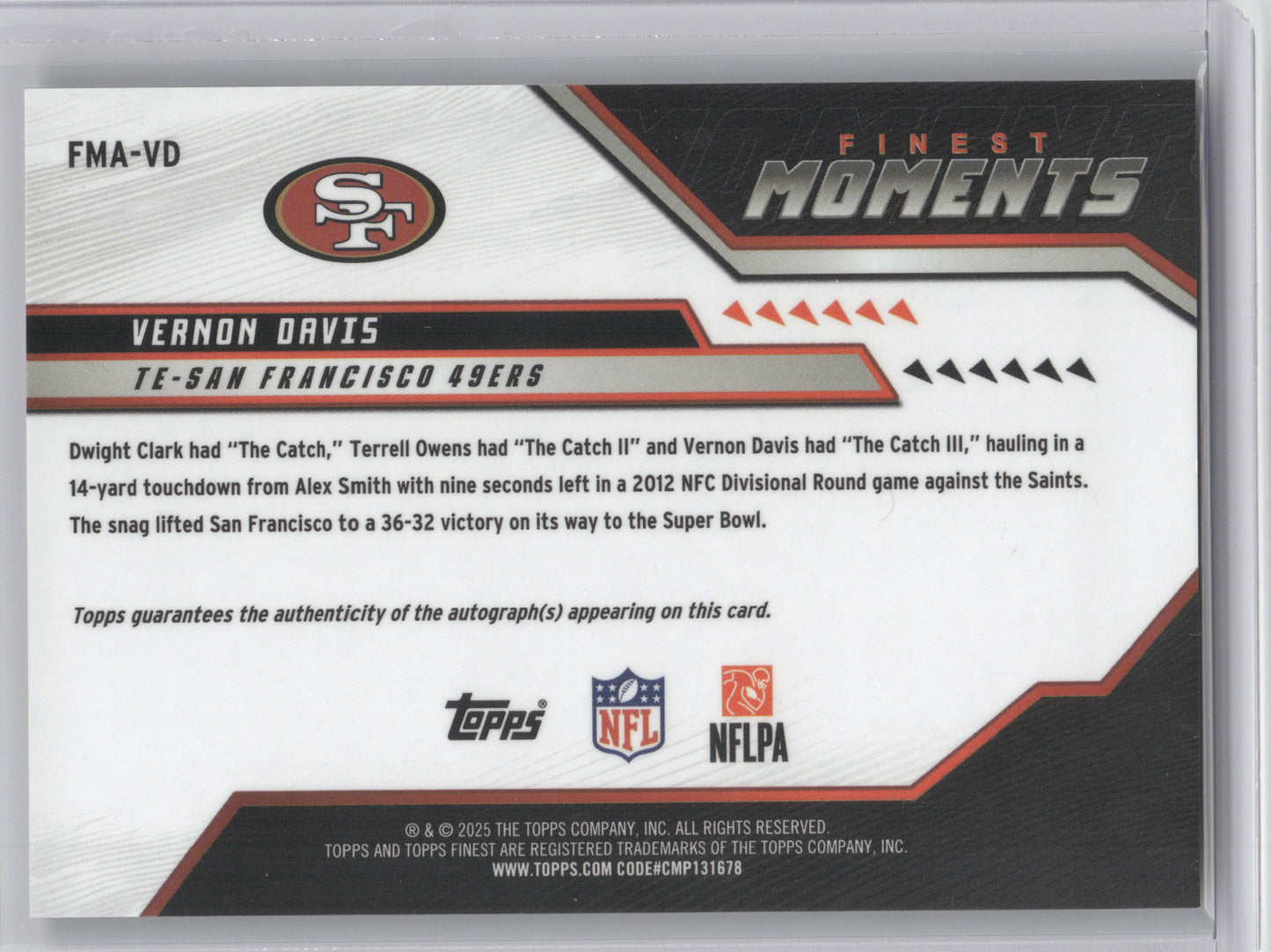 2025 Topps Finest Moments Autograph Vernon Davis #FMA-VD