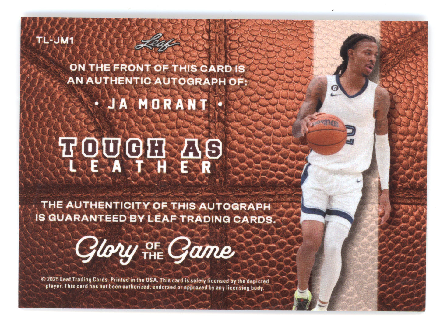 2025 Leaf Glory of the Game Tough as Leather Ja Morant #TL-JM1 Purple 11/15