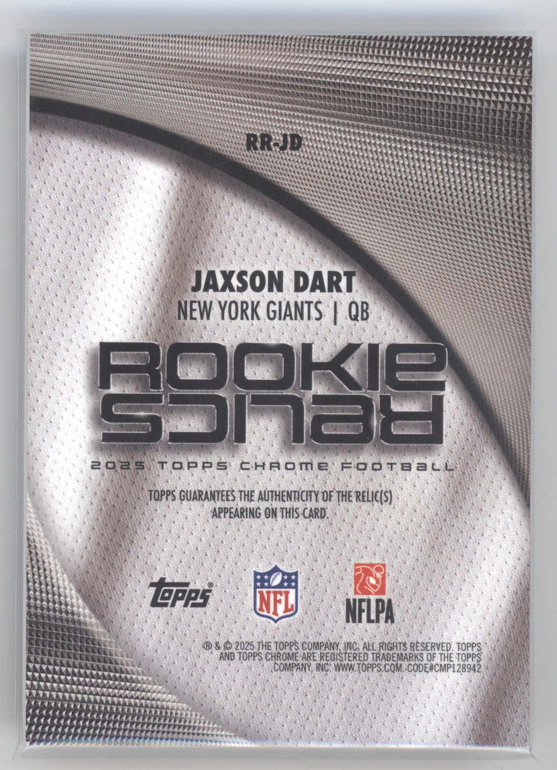 2025 Topps Chrome Rookie Relics Jaxson Dart #RR-JD Player-Worn Memorabilia RC