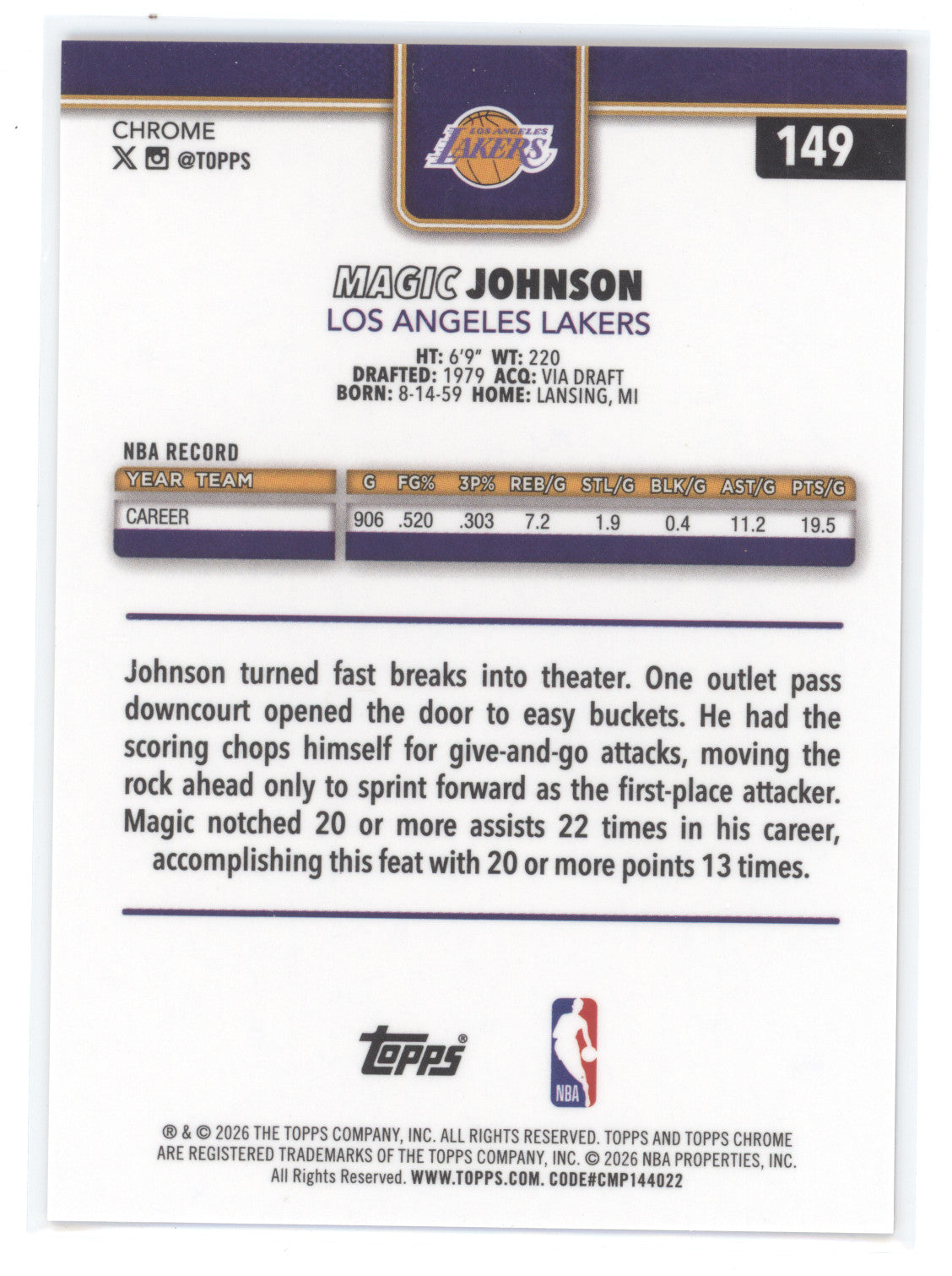 2025 Topps Chrome Update Magic Johnson #149 Orange 06/25