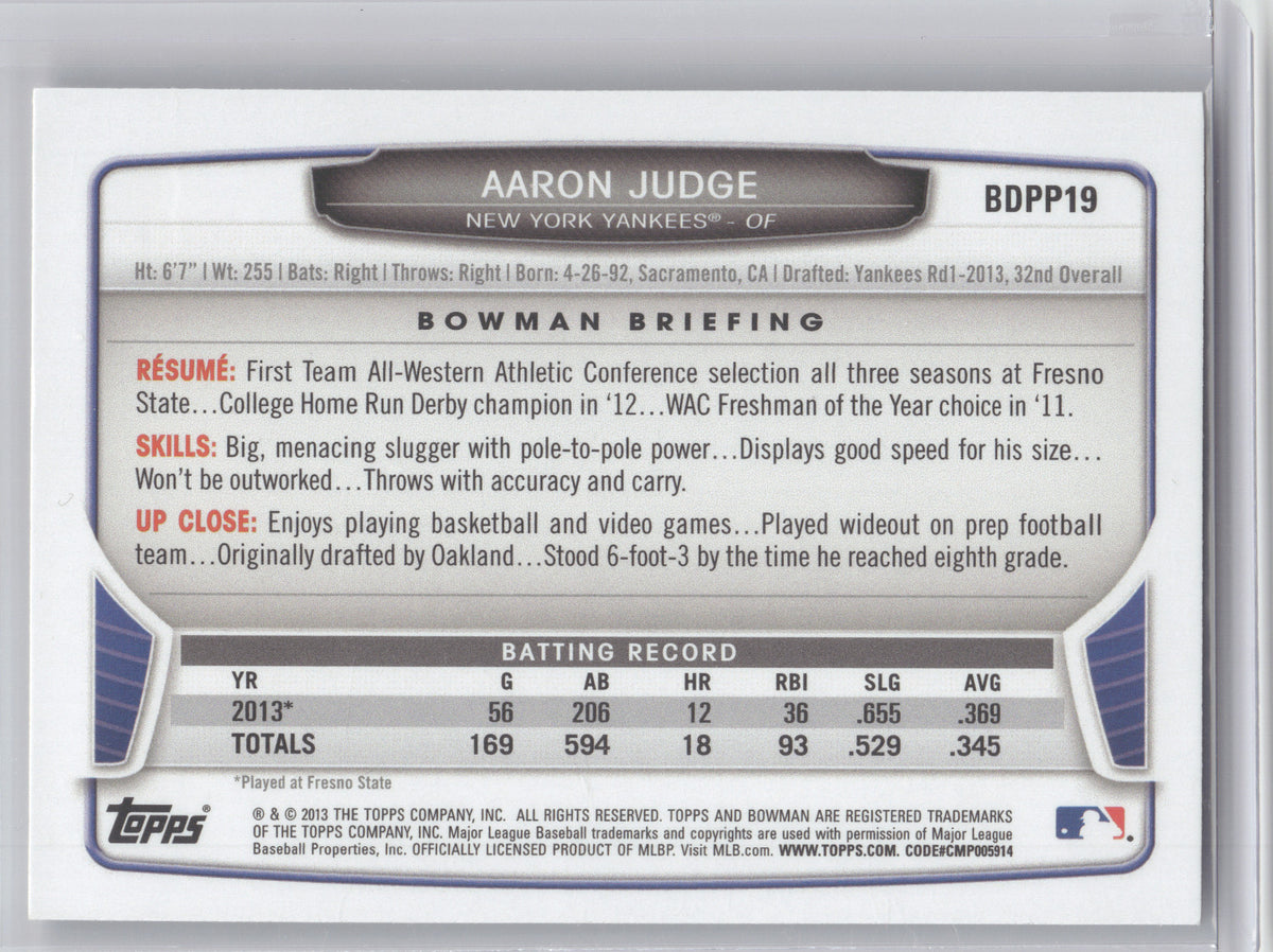 2013 Bowman Draft Picks & Prospects Aaron Judge #BDPP19