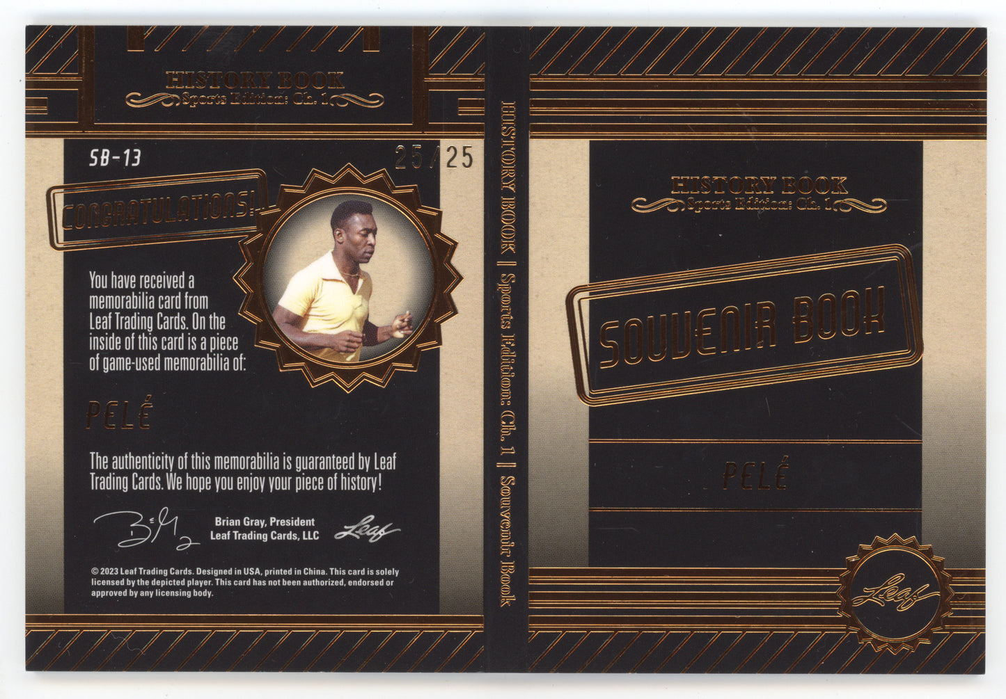 2023 Leaf History Book Sports Edition Pelé #SB-13 25/25 Game-Used Memorabilia