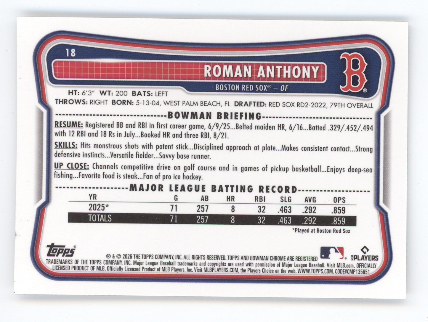 2026 Bowman Chrome Roman Anthony #18 Image Variation Mojo SSP RC
