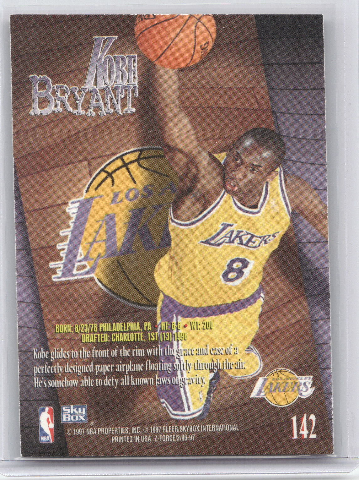 1996 SkyBox Z-Force Kobe Bryant #142 Rookie