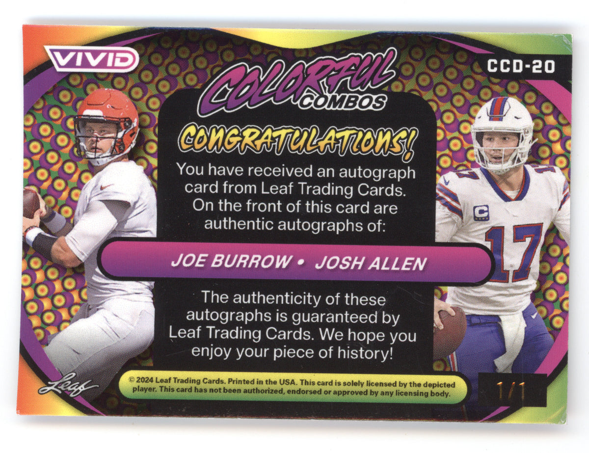 2024 Leaf Vivid Colorful Combos Joe Burrow Josh Allen #CCD20 Dual Autographs 1/1