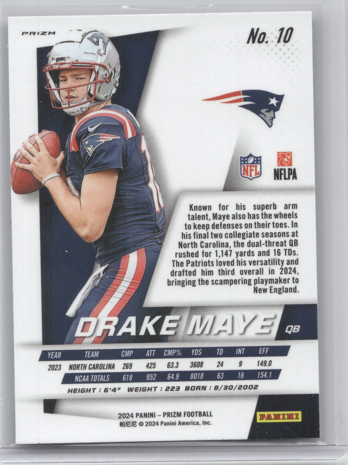 2024 Panini Prizm Flashback No Huddle Throwback Drake Maye #10 Disco RC