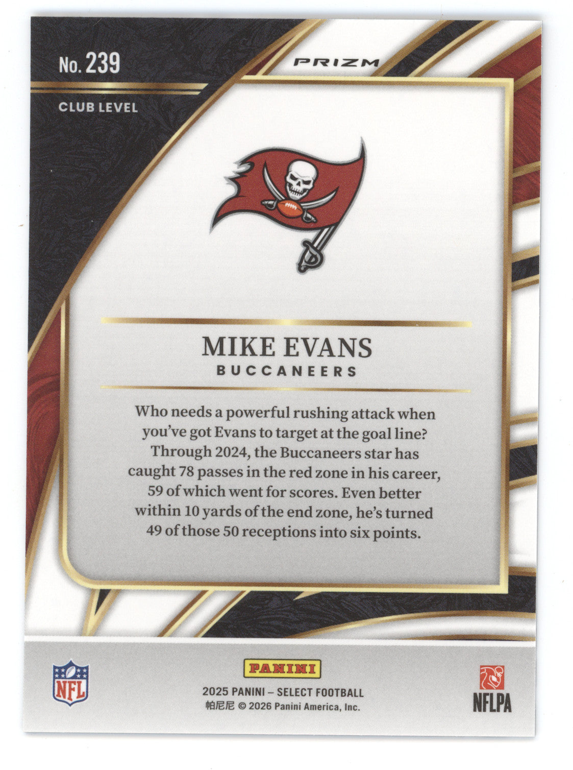 2025 Panini Select Football Mike Evans #239 Zebra Prizm