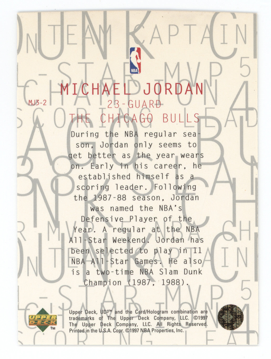 1997 Upper Deck UD3 MJ3 Michael Jordan #MJ3-2