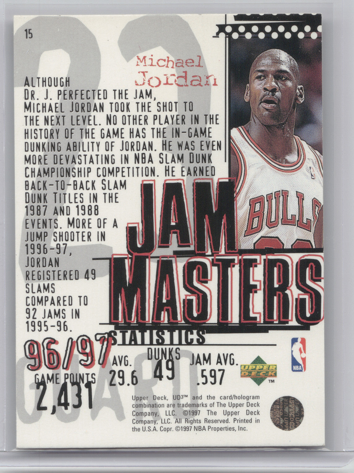 1997 Upper Deck UD3 Jam Masters Michael Jordan #15 96/97