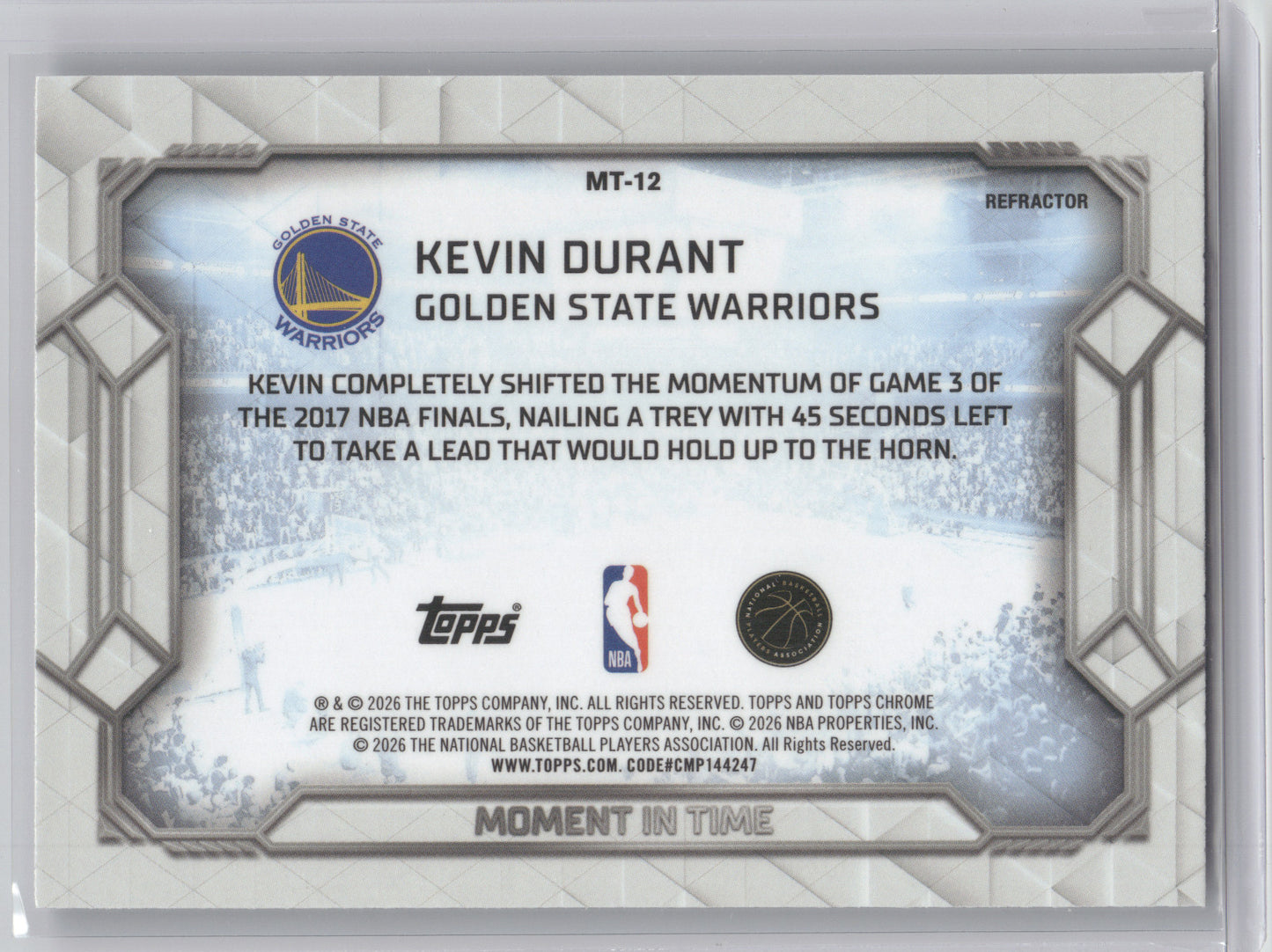 2026 Topps Chrome Moment in Time Kevin Durant #MT-12 Refractor