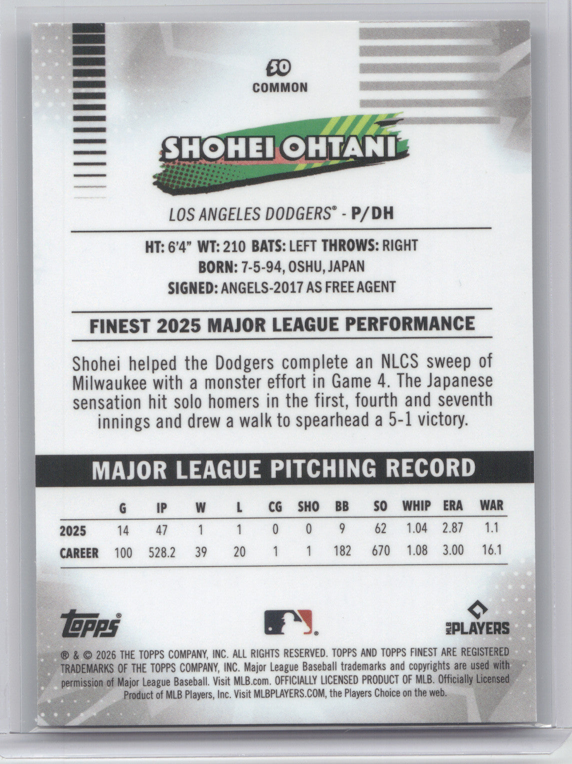 2026 Topps Finest Shohei Ohtani #50 Mini Diamond