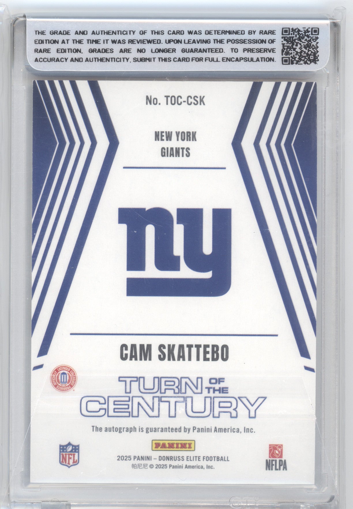2025 Donruss Elite Turn of the Century Cam Skattebo #CSK 303/499 Rare 9 Auto 10