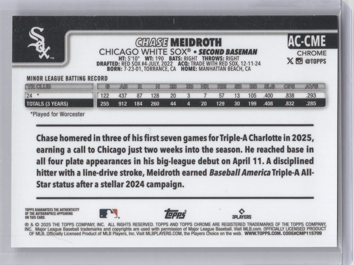 2025 Topps Chrome Autograph Chase Meidroth #AC-CME Purple 161/250 RC