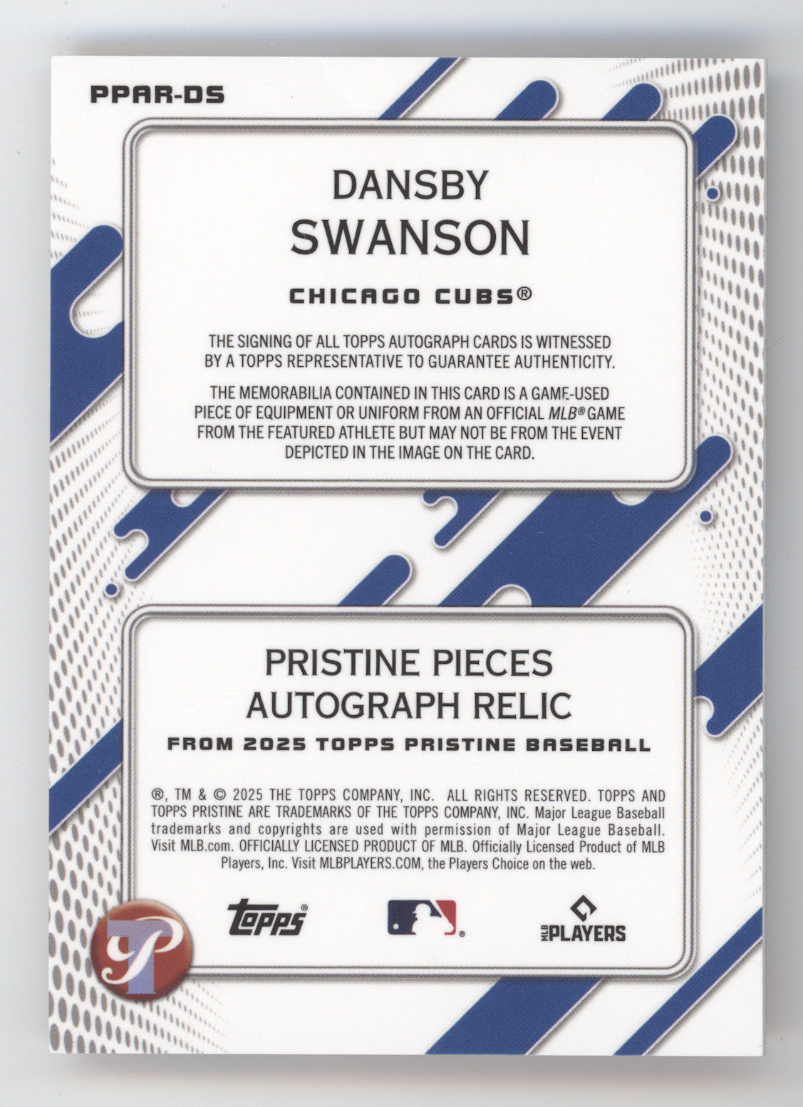 2025 Topps Pristine Dansby Swanson #DS Orange 24/25 Pristine Pieces Auto Relic