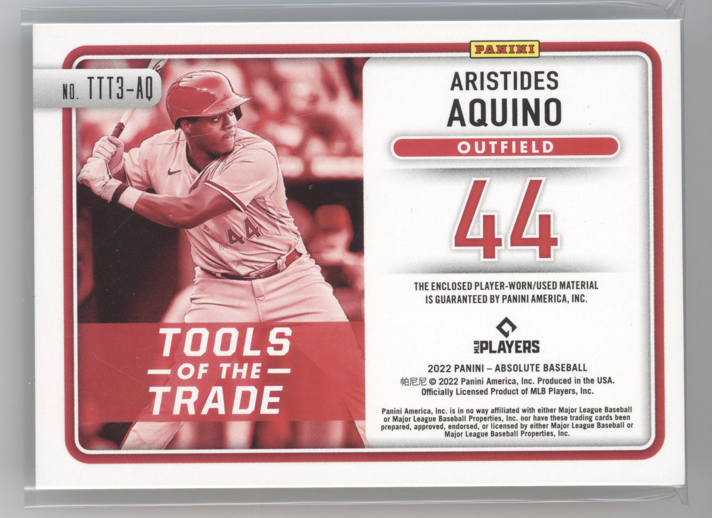 2022 Absolute Tools of the Trade Aristides Aquino #AQ 04/10 Triple Relic Button