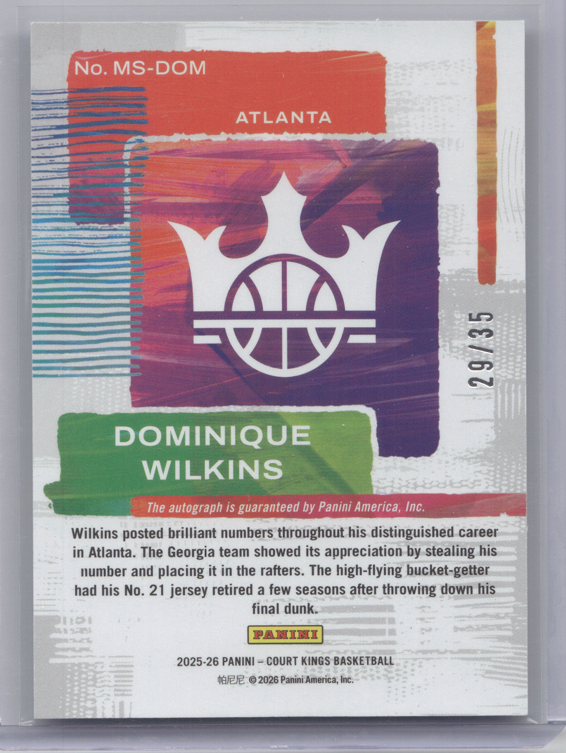 2025 Panini Court Kings Masterstrokes Dominique Wilkins #MS-DOM 29/35