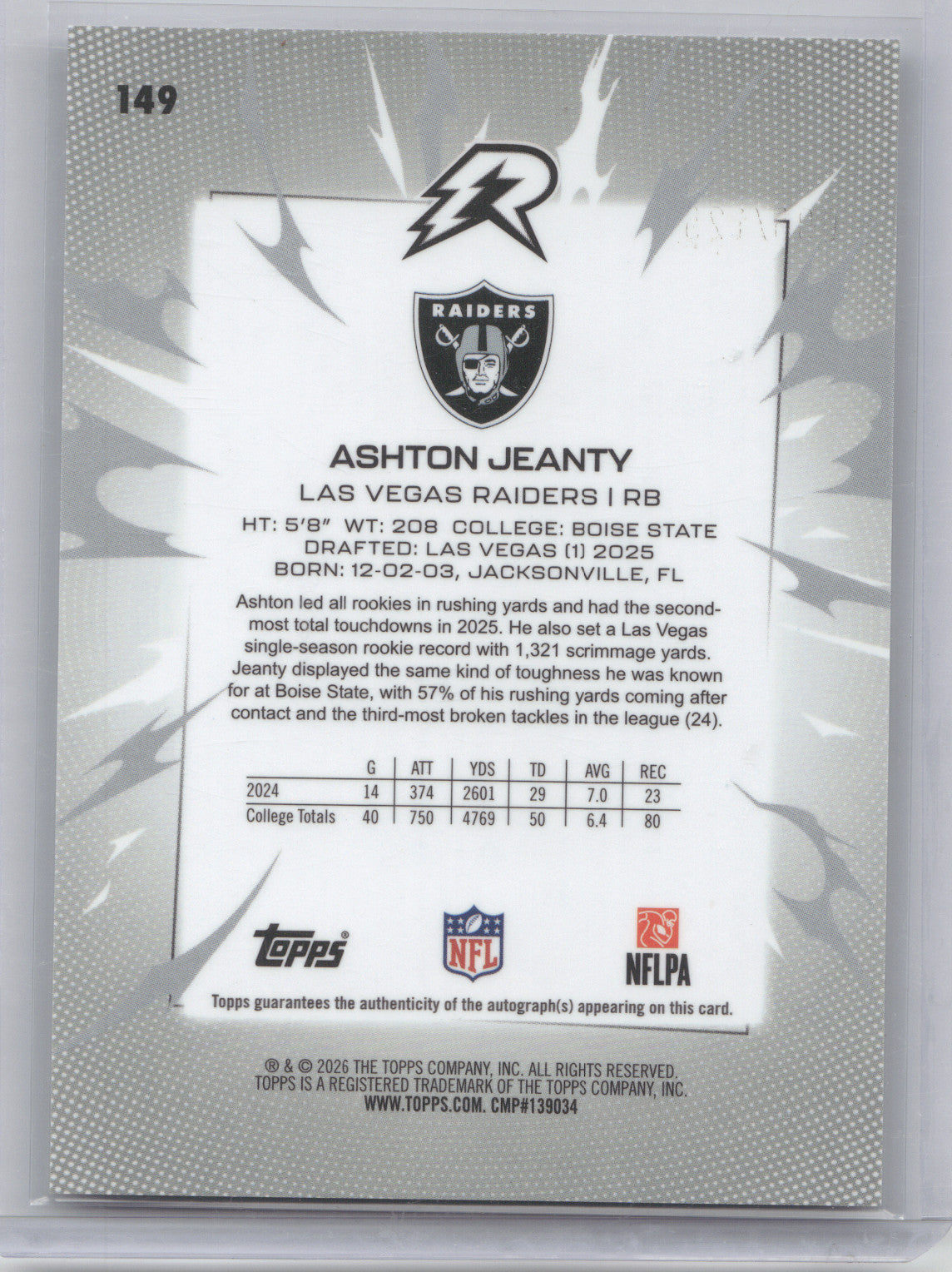 2026 Topps Resurgence Autograph Ashton Jeanty #149 RC 094/125