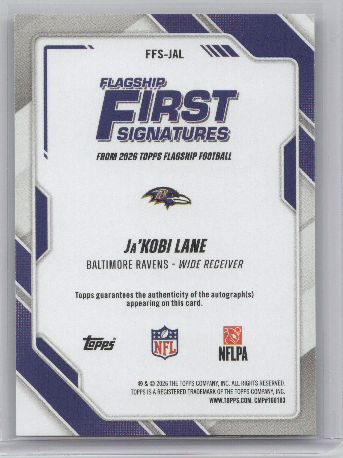 2026 Topps Flagship Football Flagship First Signatures Ja'Kobi Lane #FFS-JAL RC