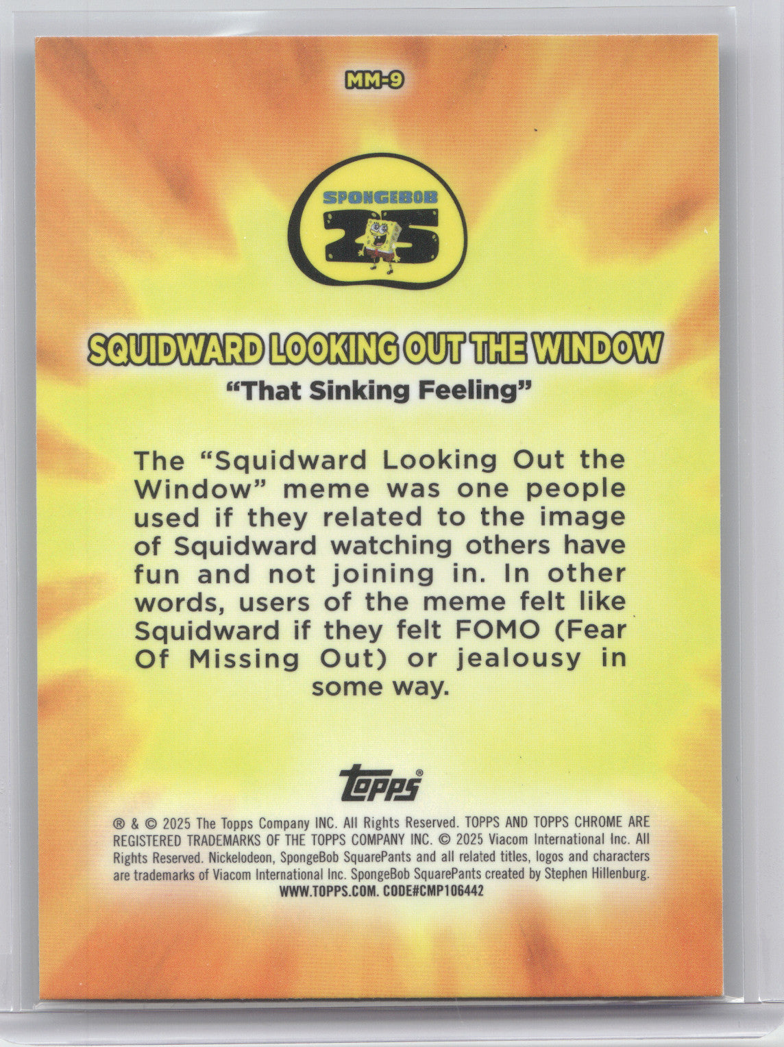 2025 Topps Chrome SpongeBob SquarePants "Squidward Looking Out The Window" #MM-9