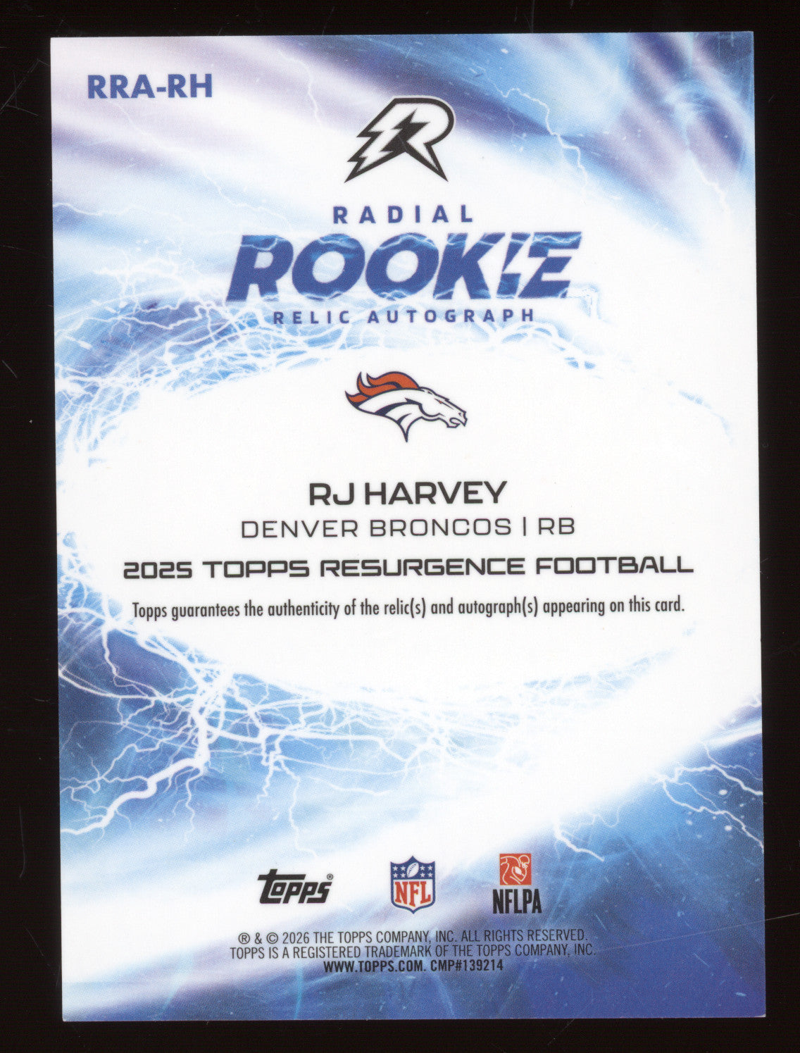 2025 Topps Resurgence Radial Rookie Autograph Relic RJ Harvey #RH Teal 142/149