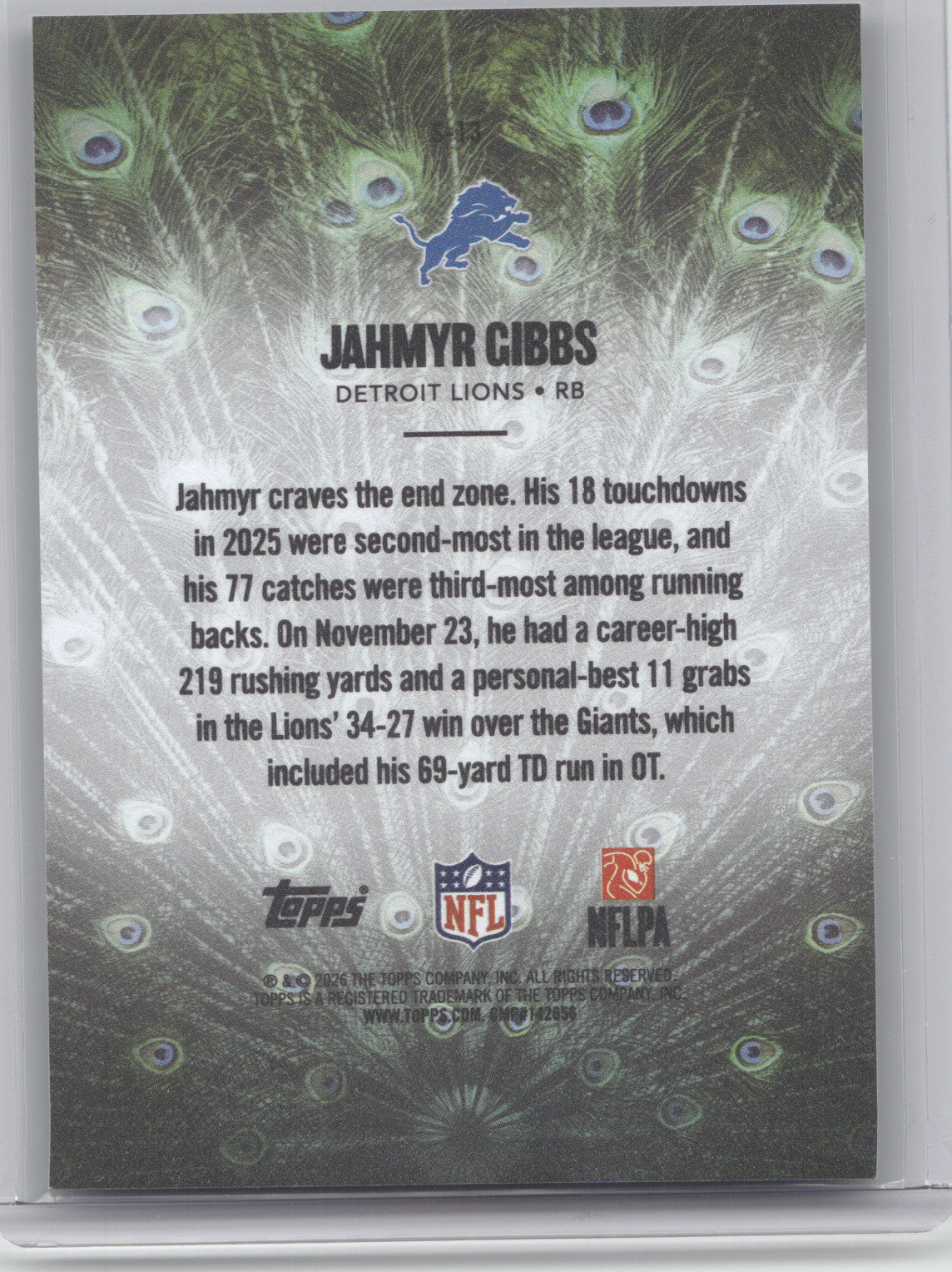 2026 Topps Struttin' Peacock Jahmyr Gibbs #SSP