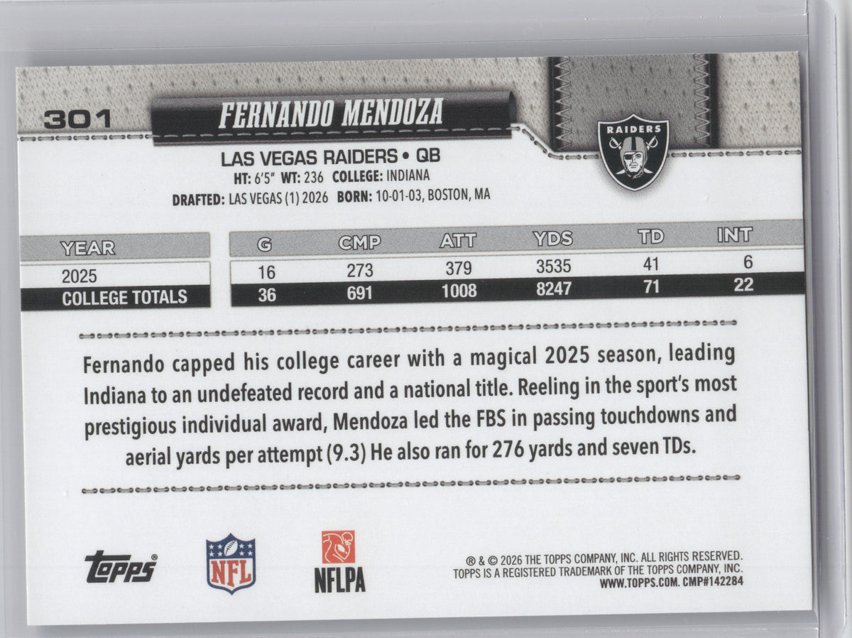 2026 Topps Fernando Mendoza #301 Sandglitter RC