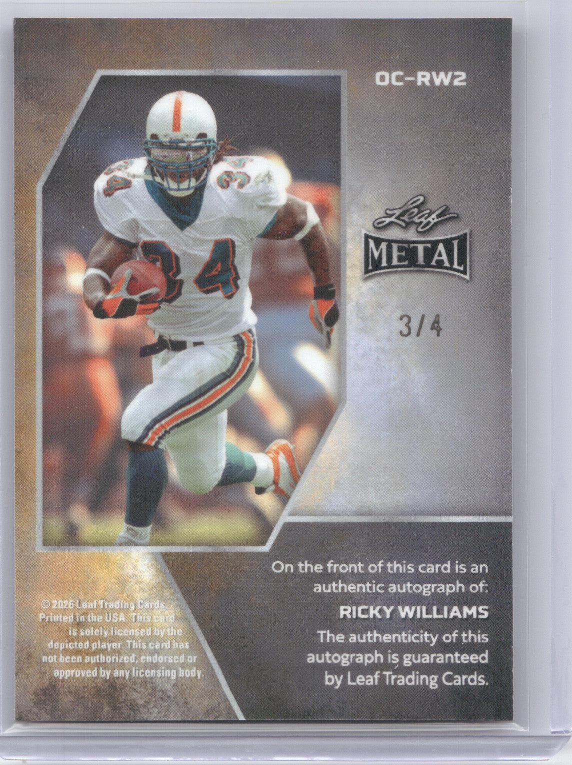 2026 Leaf Metal Autograph Ricky Williams #OC-RW2 Pink Kaleidoscope 3/4