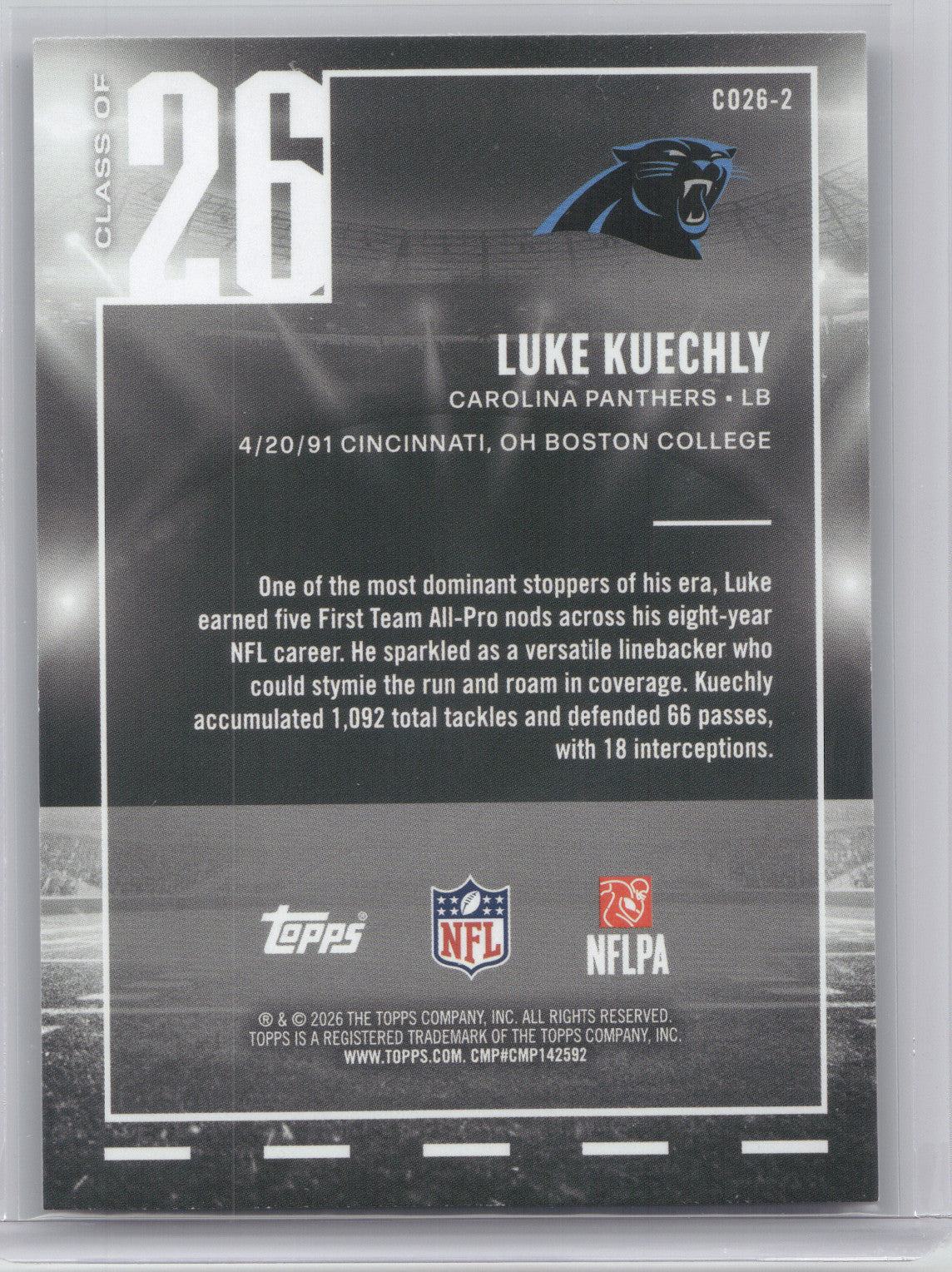 2026 Topps HOF Class of 26 Luke Kuechly #CO26-2
