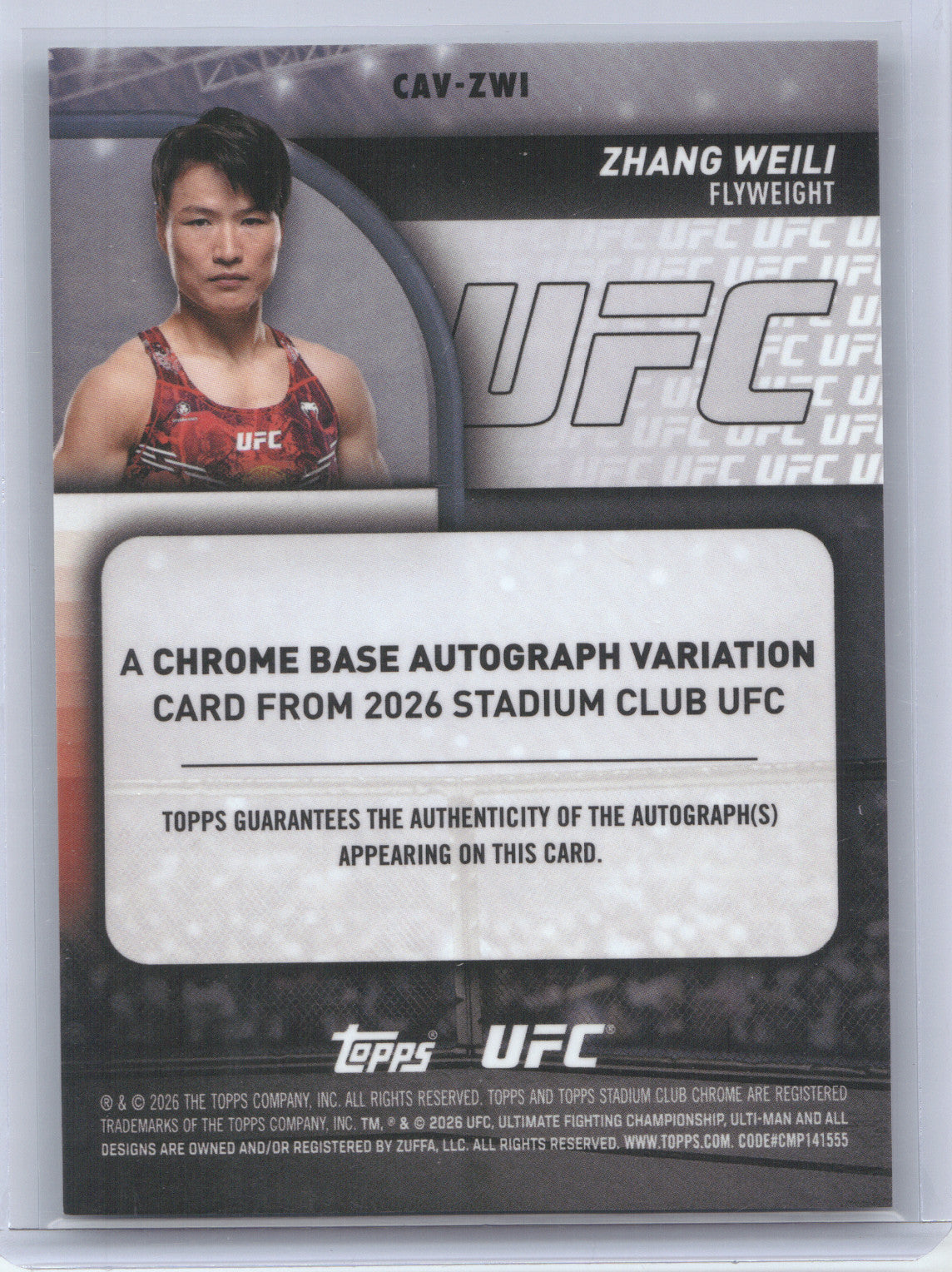 2026 Topps Stadium Club Chrome UFC Zhang Weili #CAVZWI Autograph Turquoise 63/99