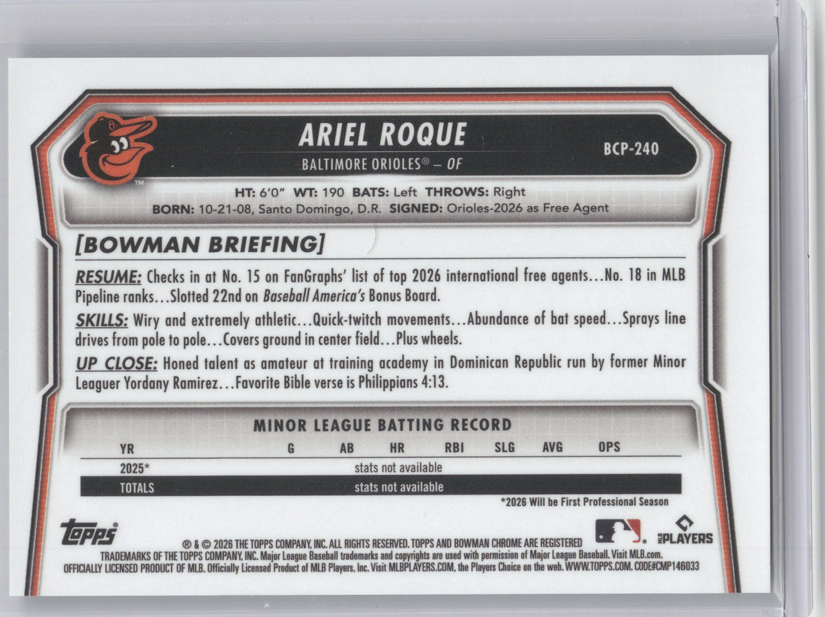 2026 Bowman Chrome Prospect Ariel Roque #BCP-240 International