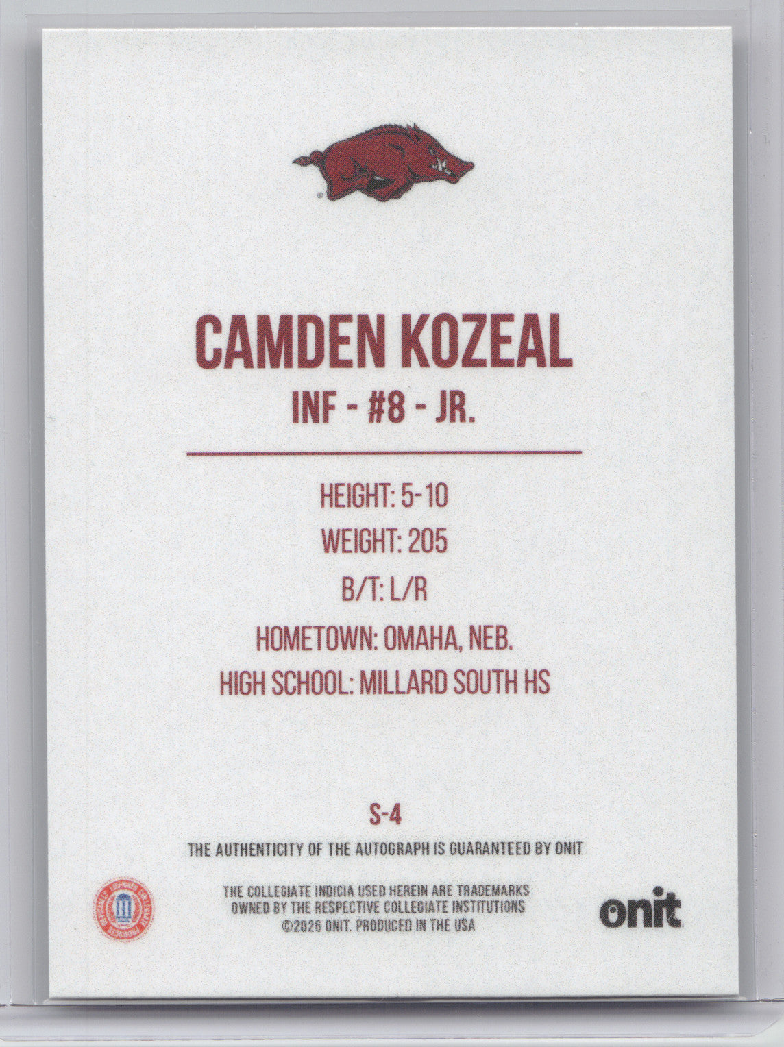 2026 ONIT Arkansas Signature Series Camden Kozeal #S-4 58/80