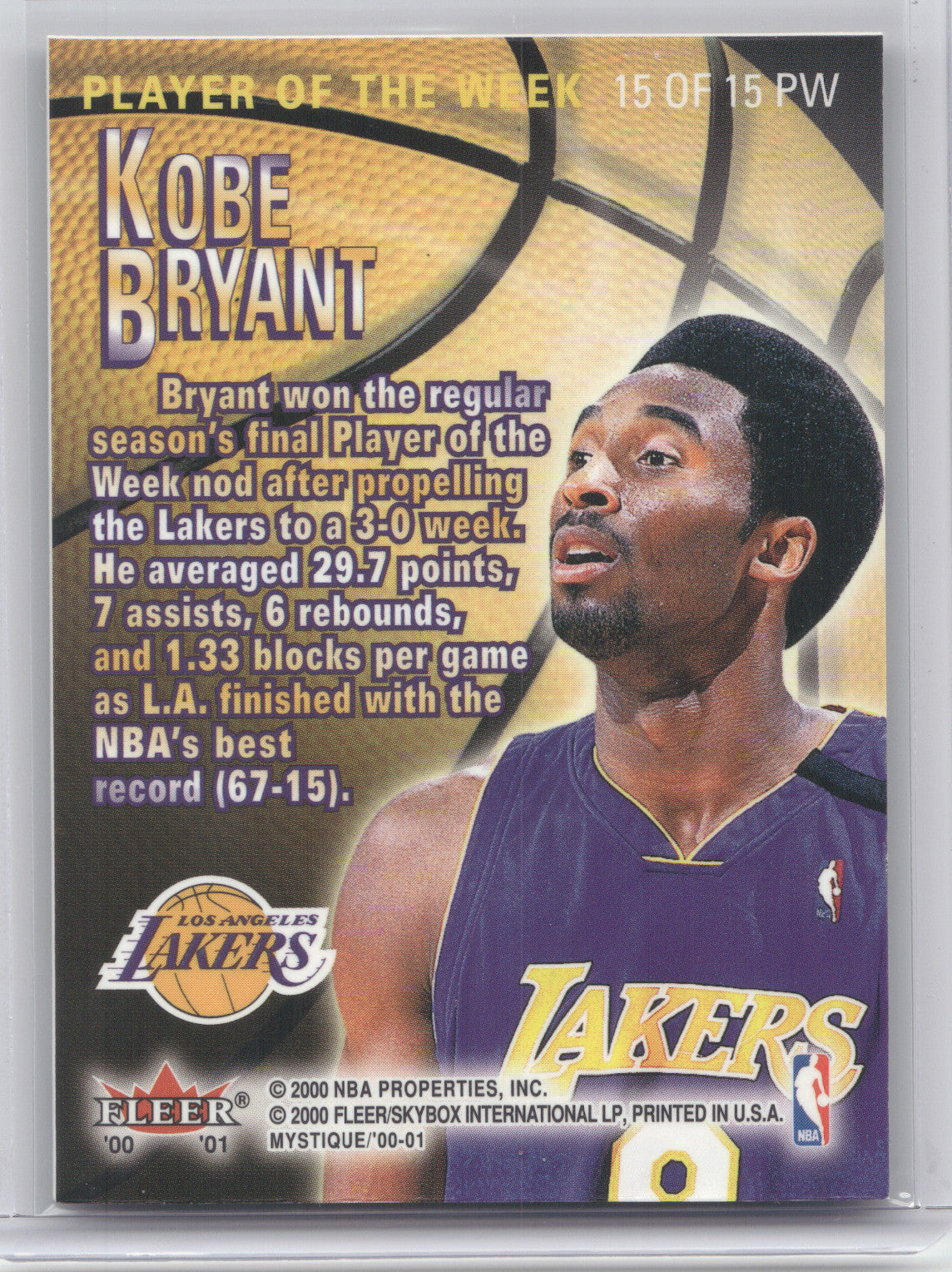 2000 Fleer Mystique Player of the Week Kobe Bryant #15