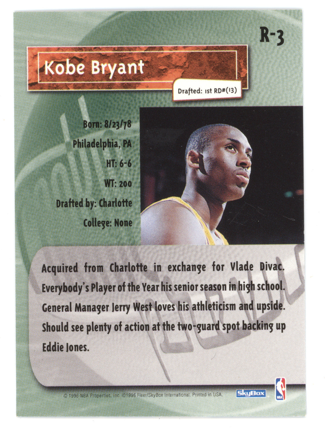 1996 SkyBox Premium Rookie Prevue Kobe Bryant #R-3