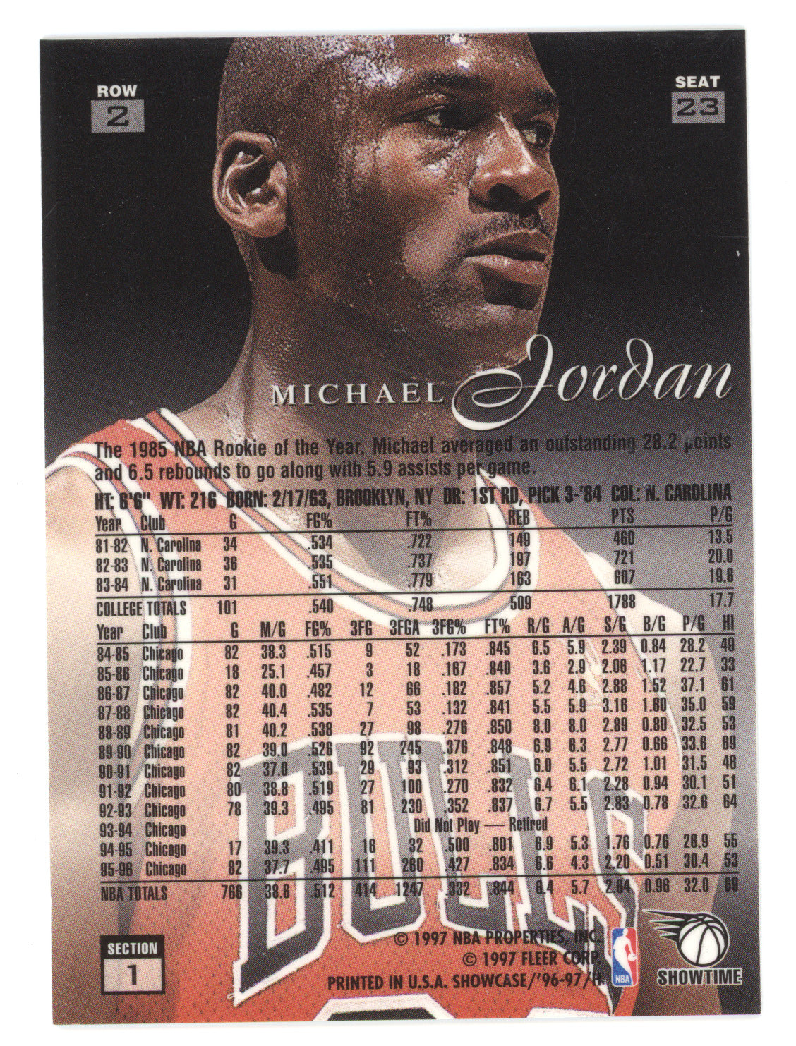 1996 Flair Showcase Michael Jordan #Row 2 Seat 23