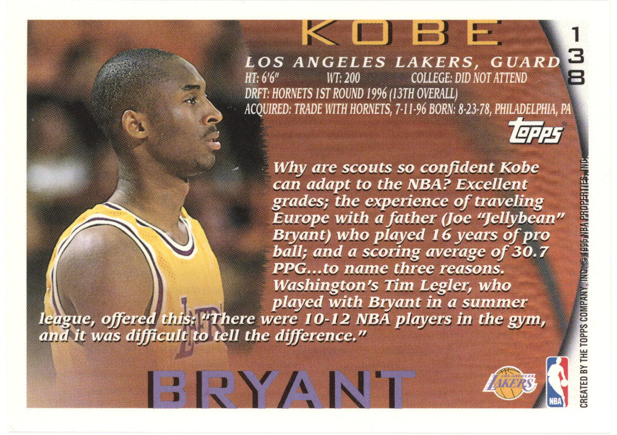 1996 Topps Kobe Bryant #138 RC