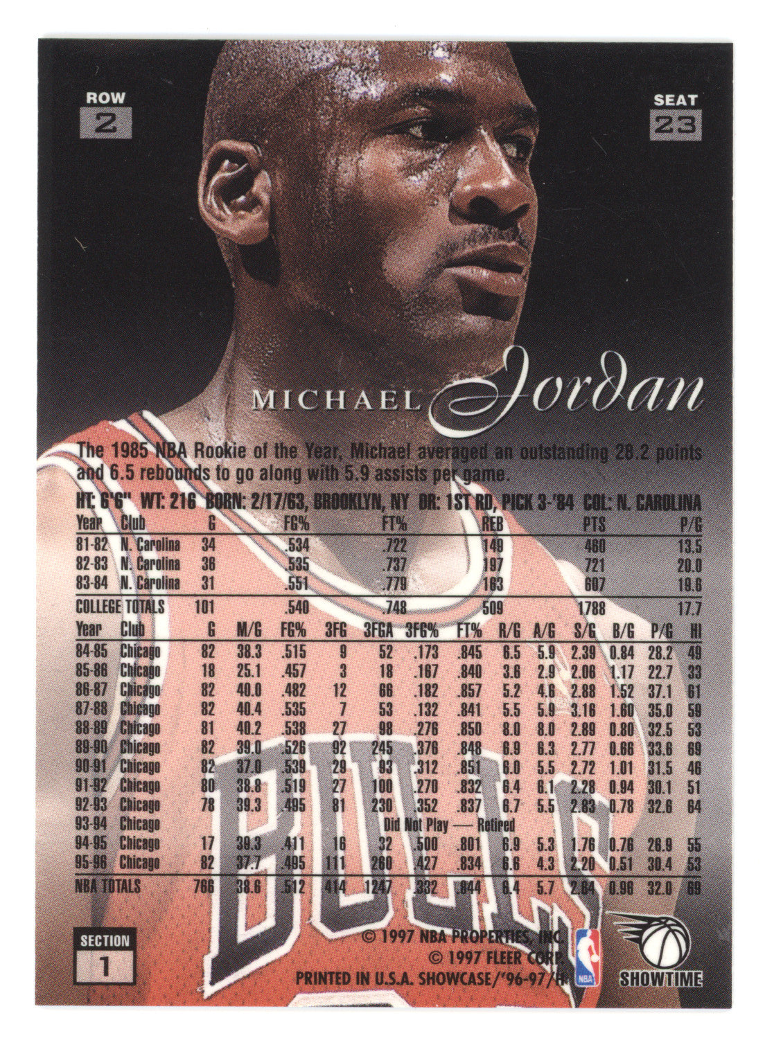 1996 Flair Showcase Michael Jordan #Row 2 Seat 23