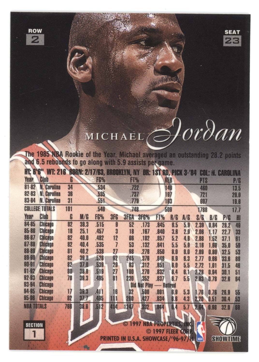 1996 Fleer Flair Showcase Michael Jordan #23 Row 2
